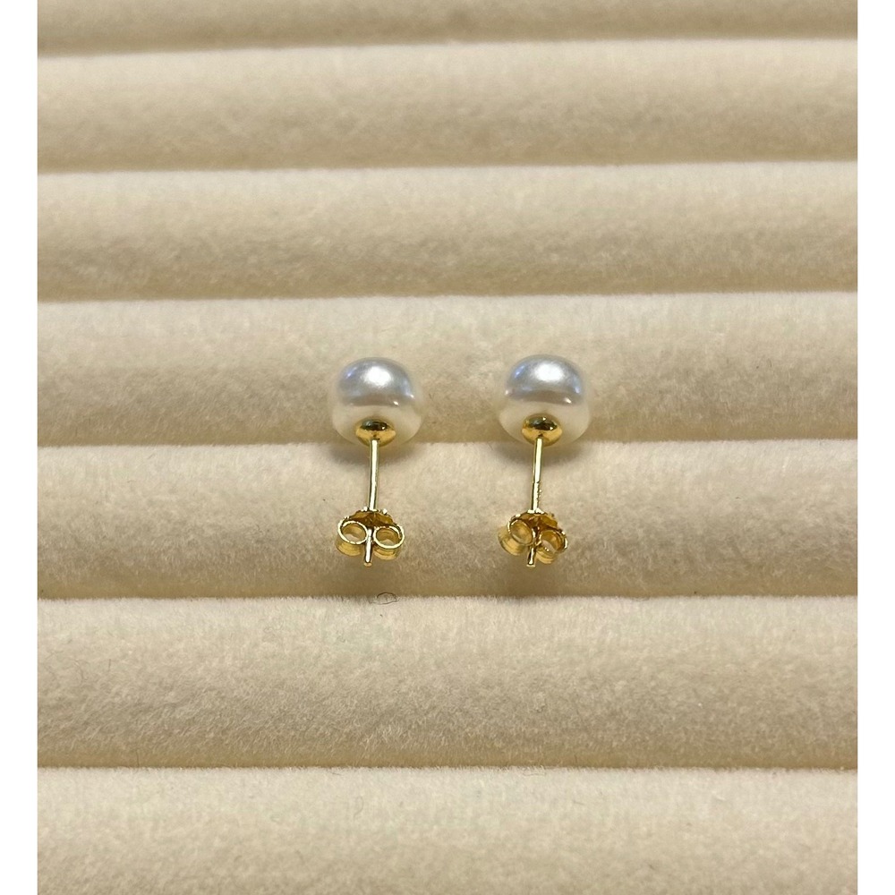 Sterling Silver 18k Gold Plated Baroque Pearl 6.5mm Stud Earrings